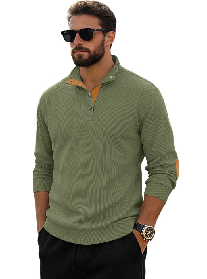 Herren nan fein gerippter Strickpullover mit Polokragen Knopfleiste und Ellenbogenbesatz Echo Archiv