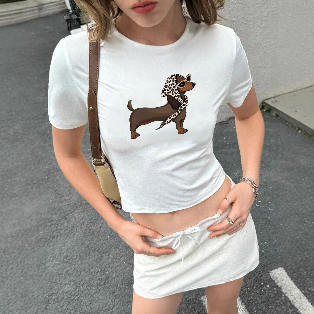 Damen Kurzarm T-Shirt mit künstlerischem Hundemotiv Echo Archiv