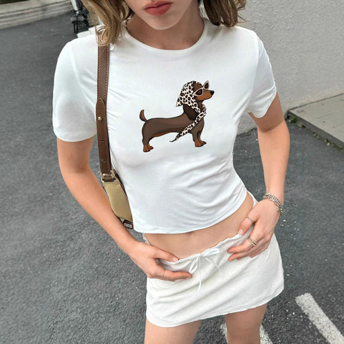 Damen Kurzarm T-Shirt mit künstlerischem Hundemotiv Echo Archiv