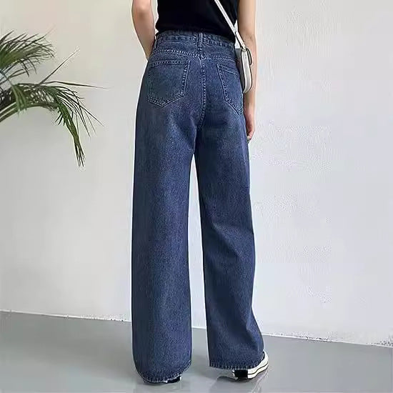 Damen nan hochgeschnittene weite Denim-Hose mit geradem Schlag und klassischem Five-Pocket-Design Echo Archiv