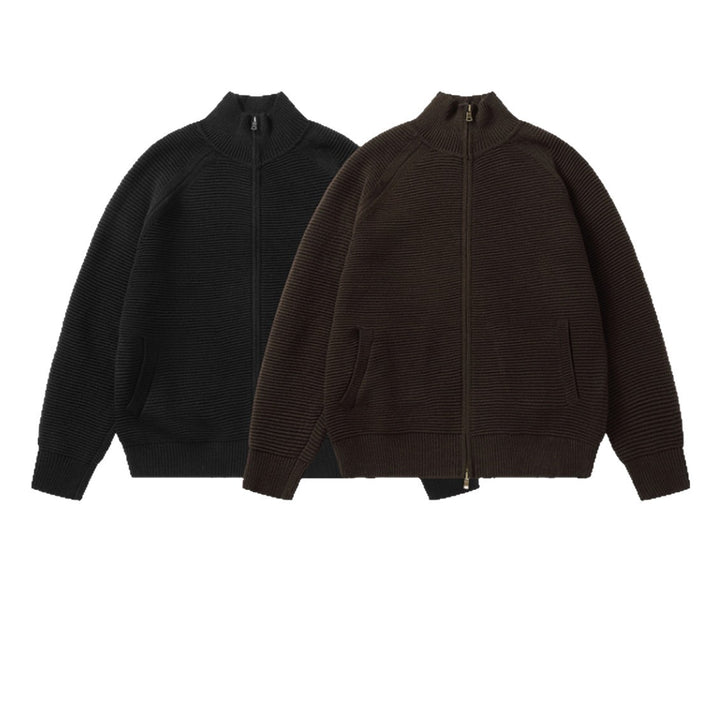 Herren Grobstrick Stehkragen-Strickjacke mit durchgehendem Reißverschluss Echoarchiv
