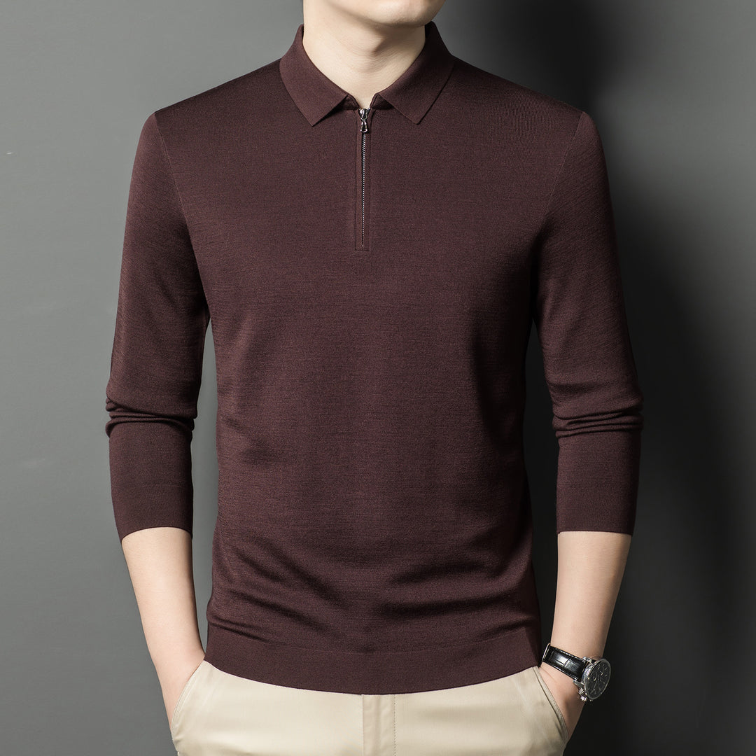 Herren hochwertiges Poloshirt mit kurzem Reißverschluss und feinem Strick Echoarchiv