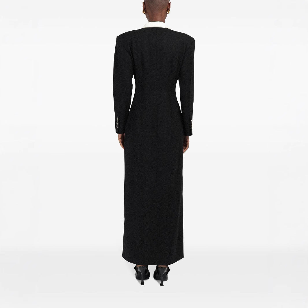 Damen Doppelreihiges Longblazer-Kleid mit taillierter Silhouette und Kontrastrevers Echoarchiv