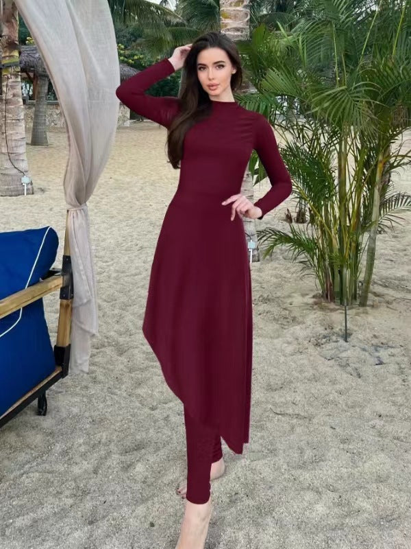 Damen eleganter Strandanzug mit asymmetrischem Schnitt und langen Ärmeln Echo Archiv