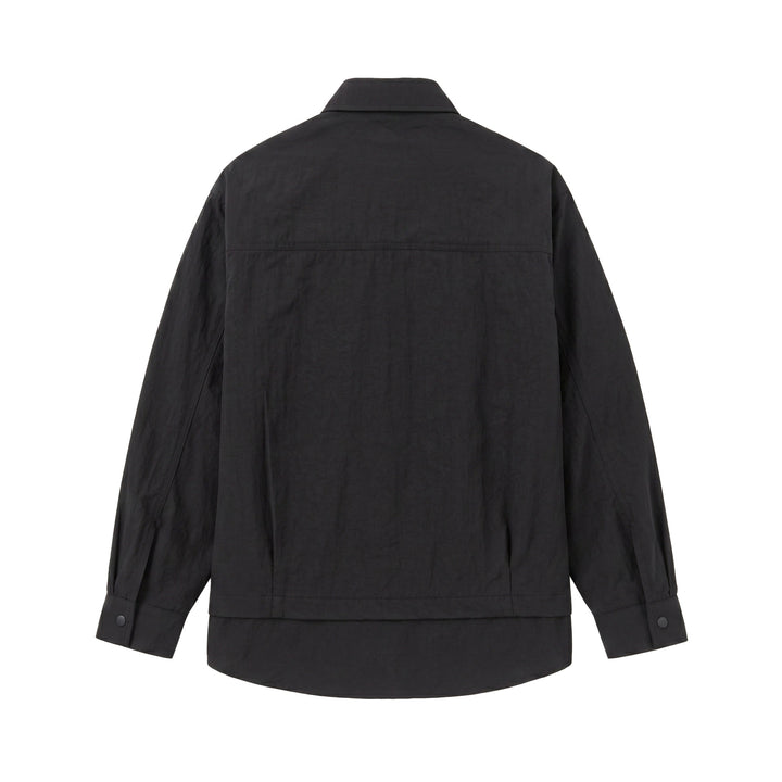 Unisex Oversize Hemdjacke mit Druckknöpfen, Kentkragen und Brust‑Welttasche Echoarchiv