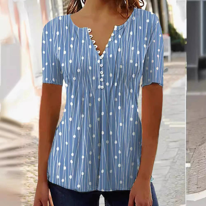 Damen nan leichte Tunika-Bluse mit V-Ausschnitt, Zierknopfleiste und Empire-Raffung Echo Archiv