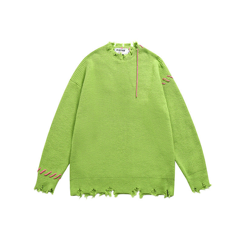 Unisex Oversize Grobstrick-Pullover mit Destroy-Effekt und Ziernähten Echoarchiv