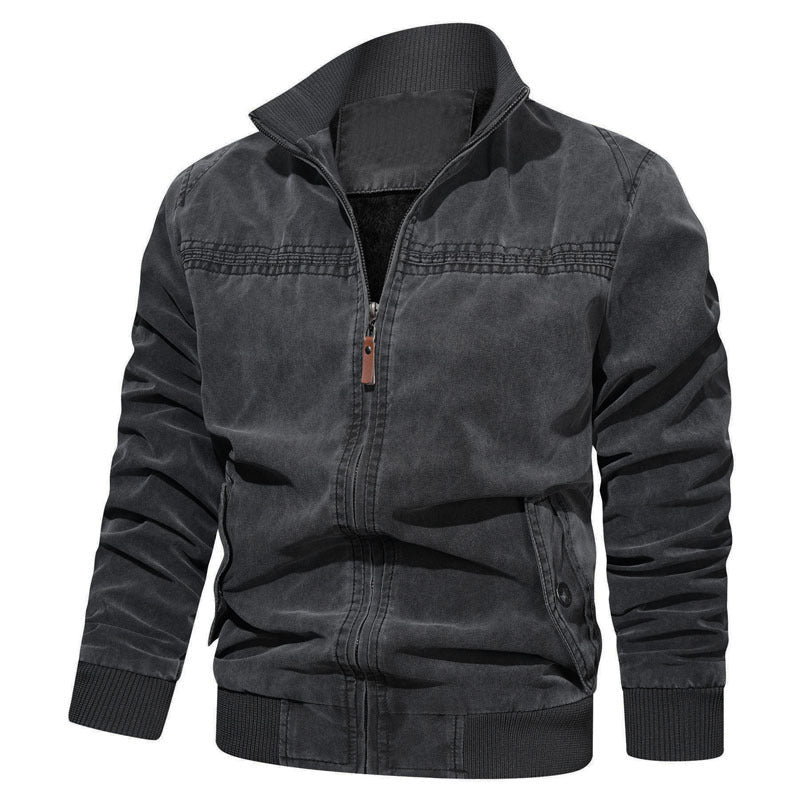 Herren Baumwoll-Canvas Zip‑Blouson im Vintage‑Look mit strukturiertem Stehkragen und Rippbündchen – Taviero