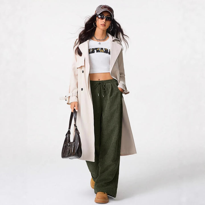 Damen Weite Cordhose aus Feincord mit hohem Elastikbund – Avélisse