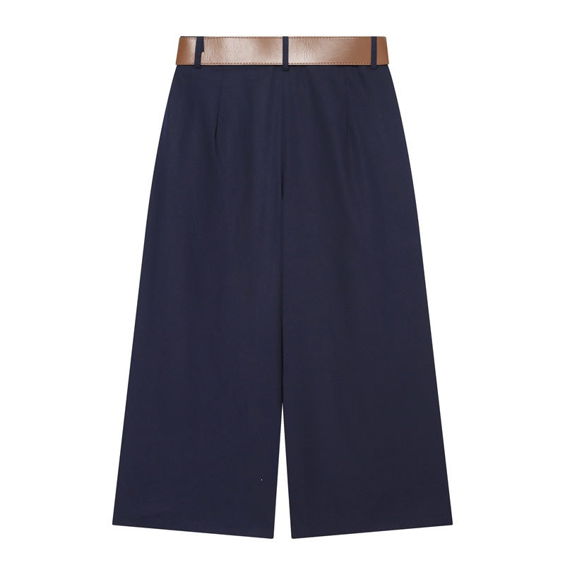 Damen Hochtaillierte Culotte-Hose mit weitem Bein, Kellerfalten und Rundbuckel-Gürtel Echo Archiv