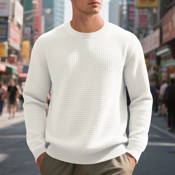 Herren warmer Pullover mit strukturiertem Gewebe und Rundhalsausschnitt Echoarchiv