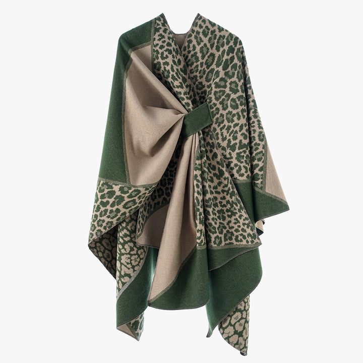 Damen Reversibles Feinstrick‑Cape mit tonalem Leo‑Jacquard und Gurtführung Echo Archiv