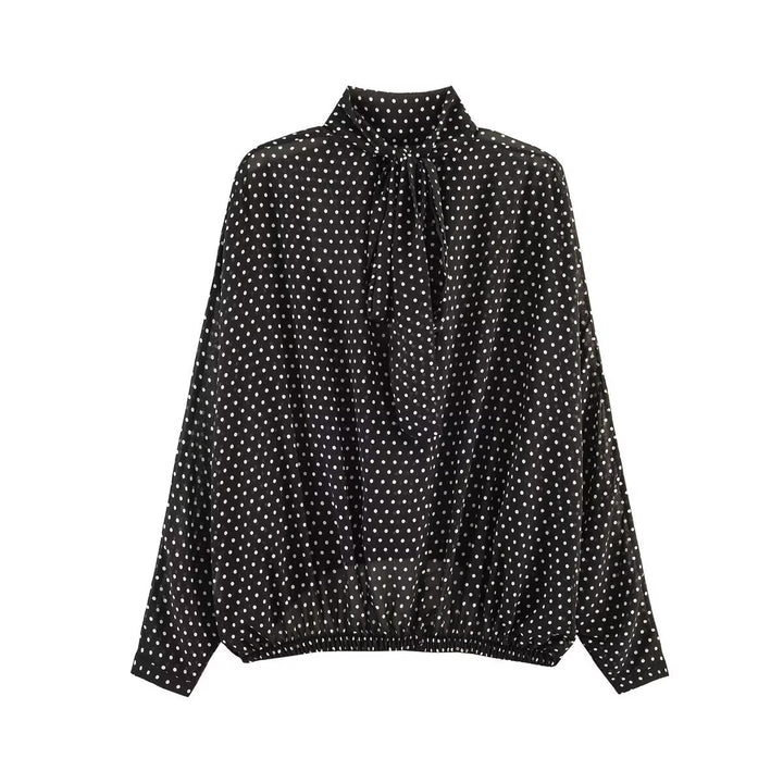 Damen Lockeres Blouson-Top mit Stehkragen, Tupfenmuster und elastischem Saum Echo Archiv