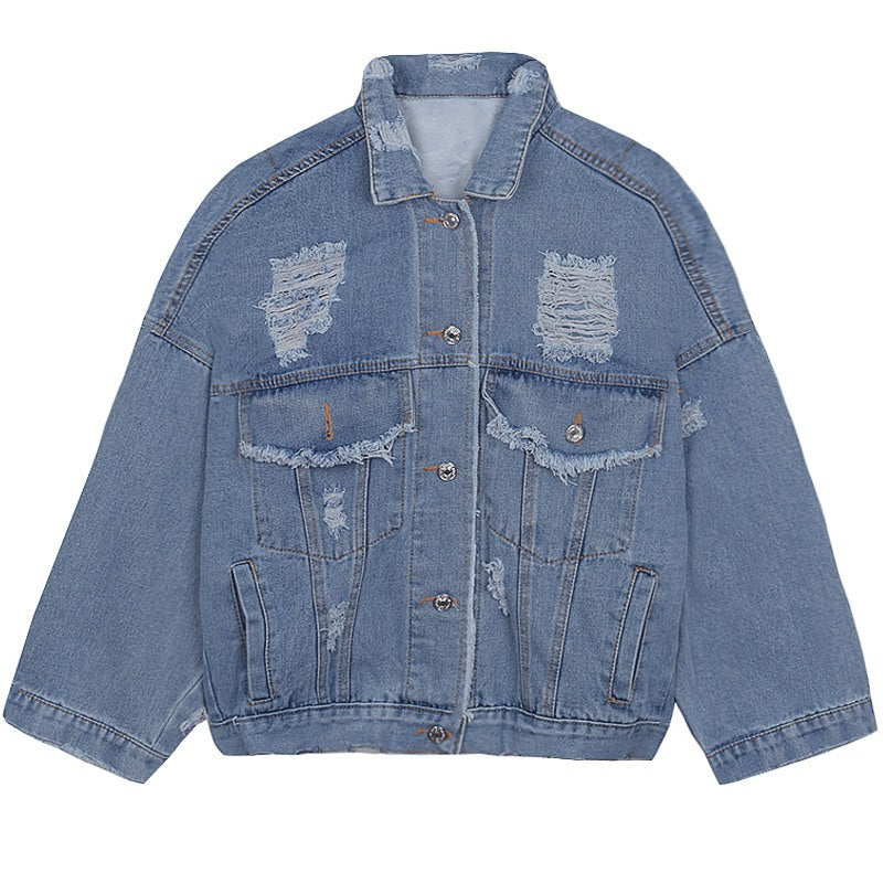Damen Lässige Oversize Jeansjacke mit Destroyed-Details Echoarchiv