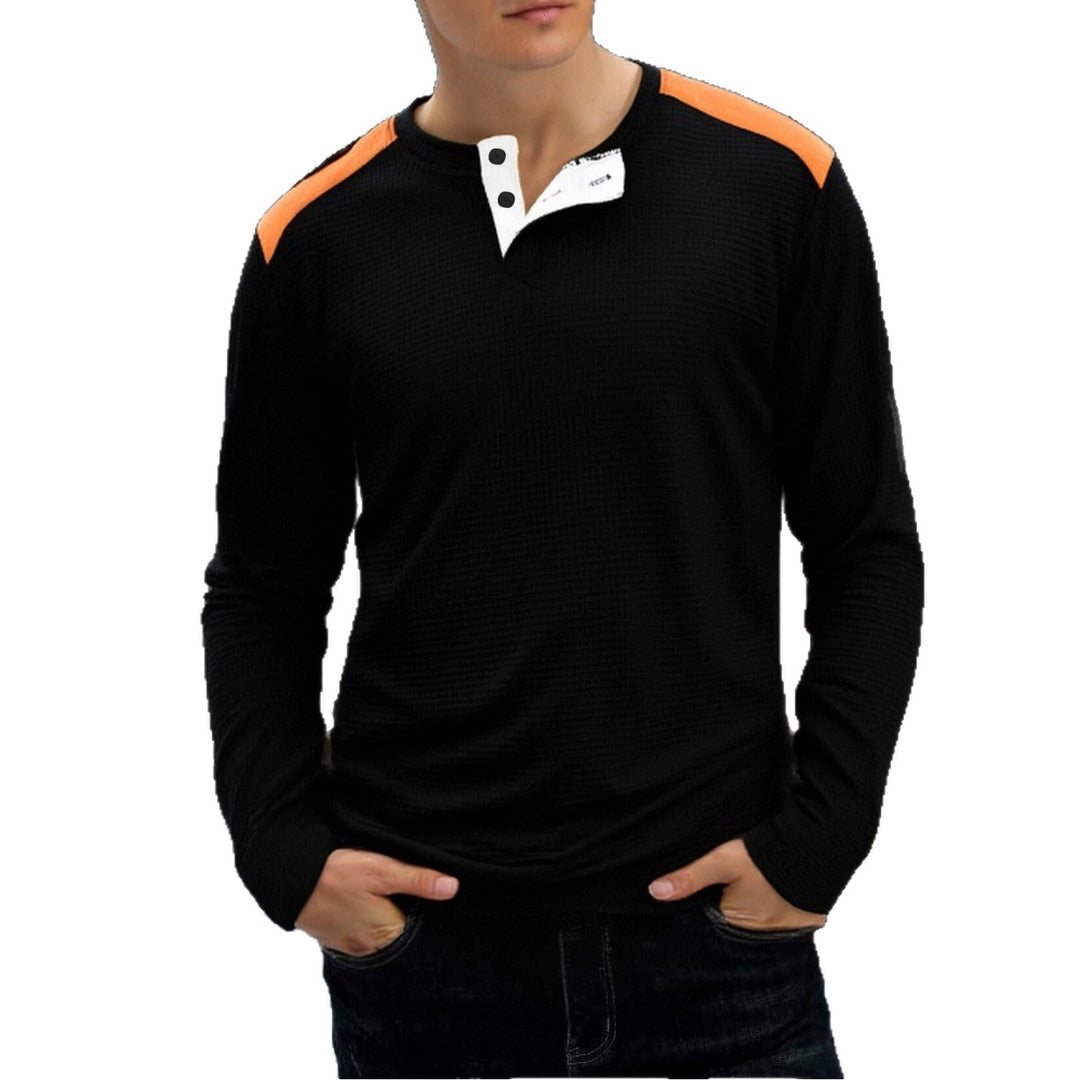 Herren strukturiertes Henley-Langarmshirt mit Stehkragen, Schulterpaspel und Waffelstruktur – Arvello