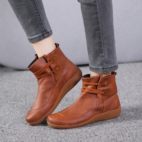 Damen nan gefütterte knöchelhohe Winterstiefelette mit elastischem Zierriemen, dekorativen Knopfdetails und rutschfester Leichtsohle Echo Archiv