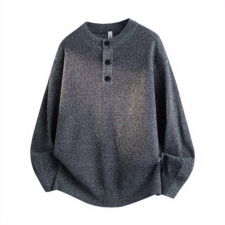 Unisex Oversized Rippen-Henley-Pullover mit verlängertem Rückensaum und 3-Knopf-Leiste Echoarchiv