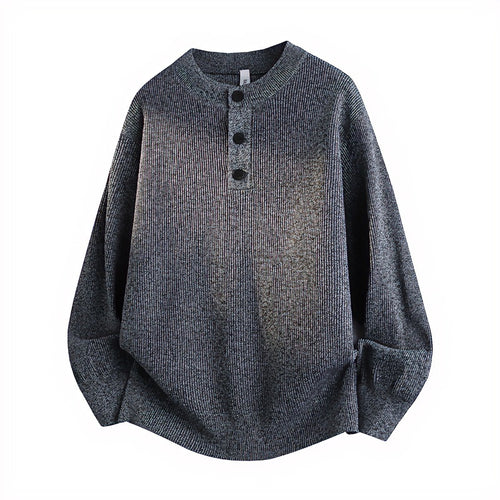 Unisex Oversized Rippen-Henley-Pullover mit verlängertem Rückensaum und 3-Knopf-Leiste Echoarchiv