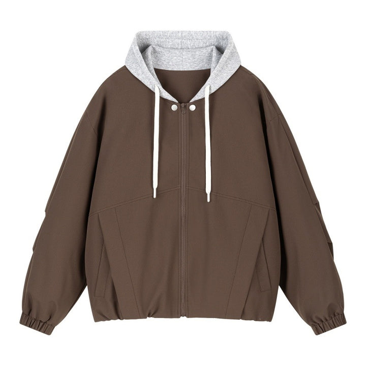 Unisex Oversize Kapuzen‑Zipjacke mit kontrastiertem Kapuzenfutter und elastischem Saum Echoarchiv
