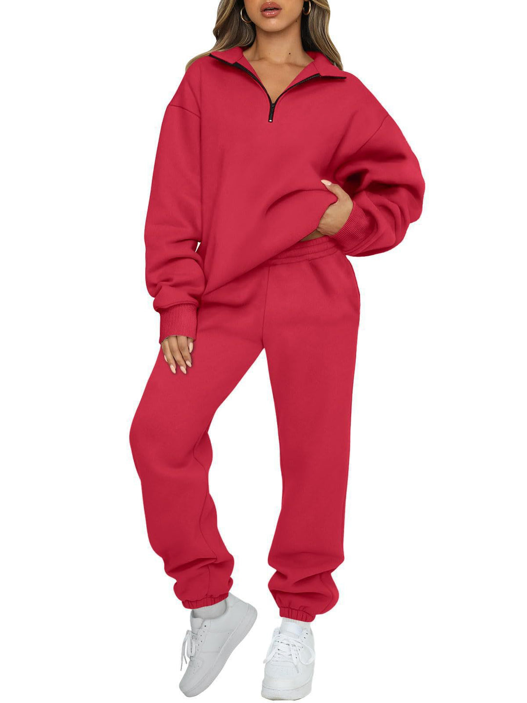 Damen nan lässiges Halbzip-Lounge-Set mit oversized Sweatshirt und taillenhoher Jogginghose Echo Archiv