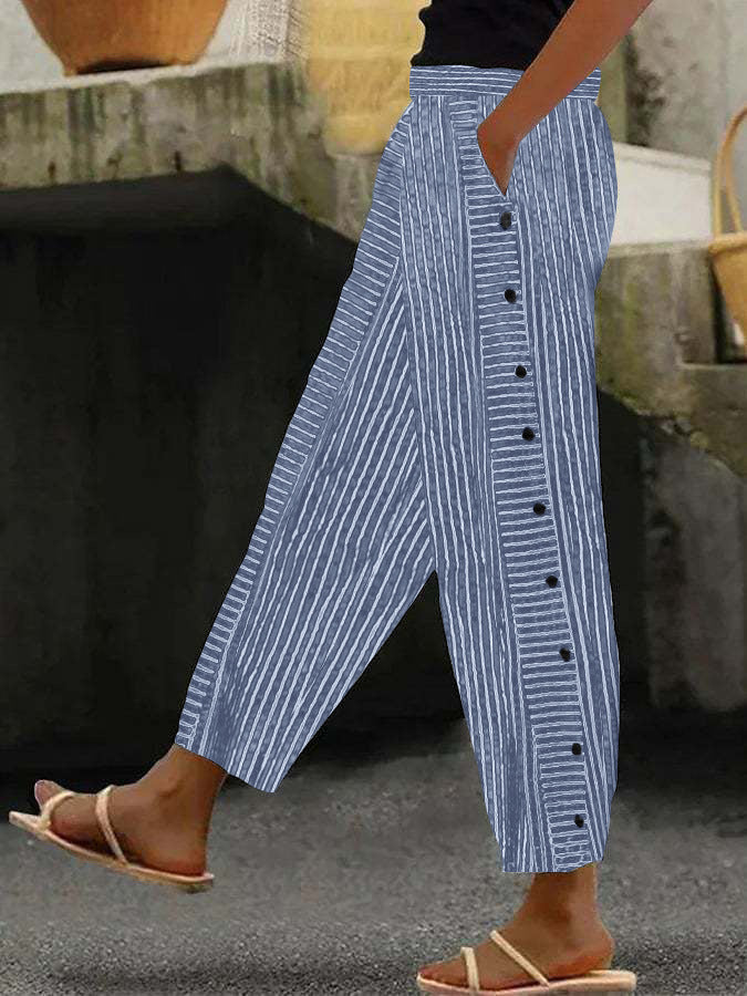 Damenweite Culotte-Hosen mit Paperbag-Taille, Knopfleiste und Seitentaschen – Avélisse