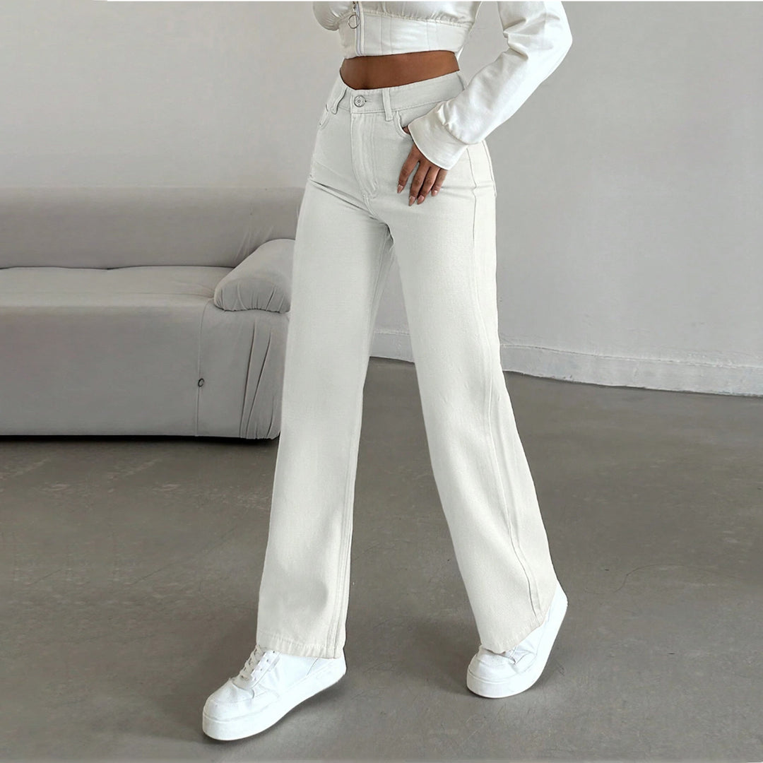Damen Hochtaillierte weite Fünf-Taschen-Hose aus elastischem Denim mit ausgestelltem Bein Echo Archiv