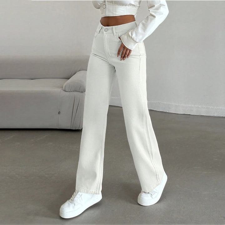 Damen Hochtaillierte weite Fünf-Taschen-Hose aus elastischem Denim mit ausgestelltem Bein Echo Archiv