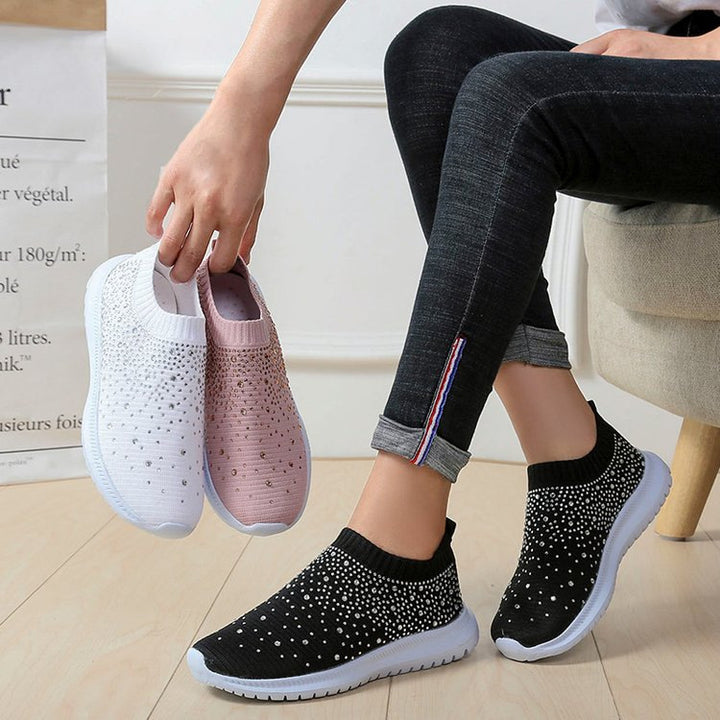 Damen Strick-Slip-On-Sneaker mit elastischem Schaft und Ziersteinen Echo Archiv