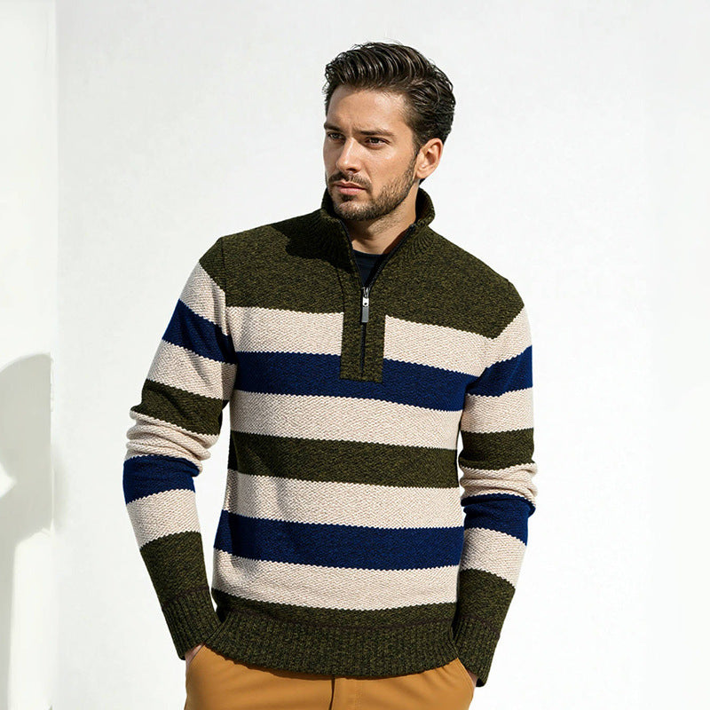 Herren Strickpullover mit hohem Kragen und innovativem Reißverschluss Echoarchiv