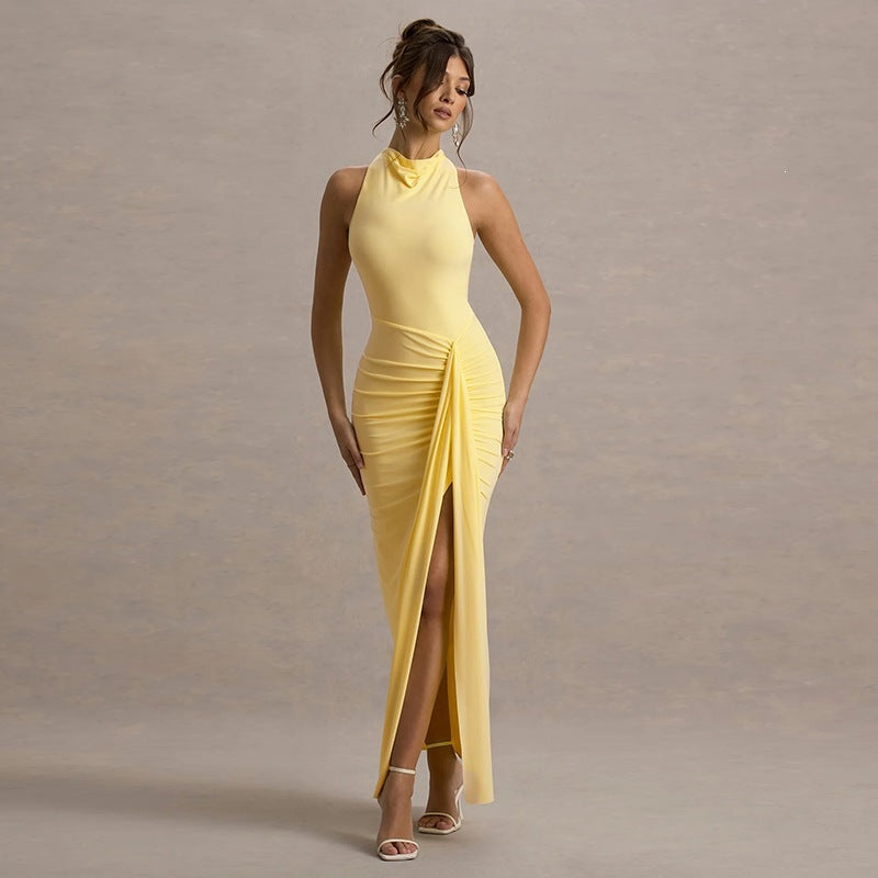 Damen Elegantes Maxikleid mit hochgeschlossenem Design und raffinierter Drapierung Echo Archiv