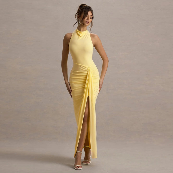 Damen Elegantes Maxikleid mit hochgeschlossenem Design und raffinierter Drapierung Echo Archiv