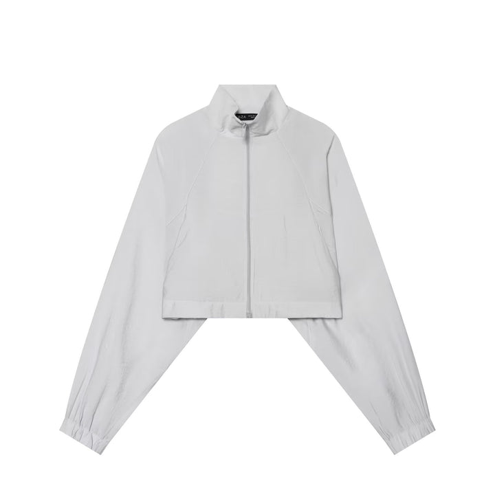 Damen Kurze Windbreaker-Jacke mit Stehkragen, Raglanärmeln und elastischem Saum Echo Archiv