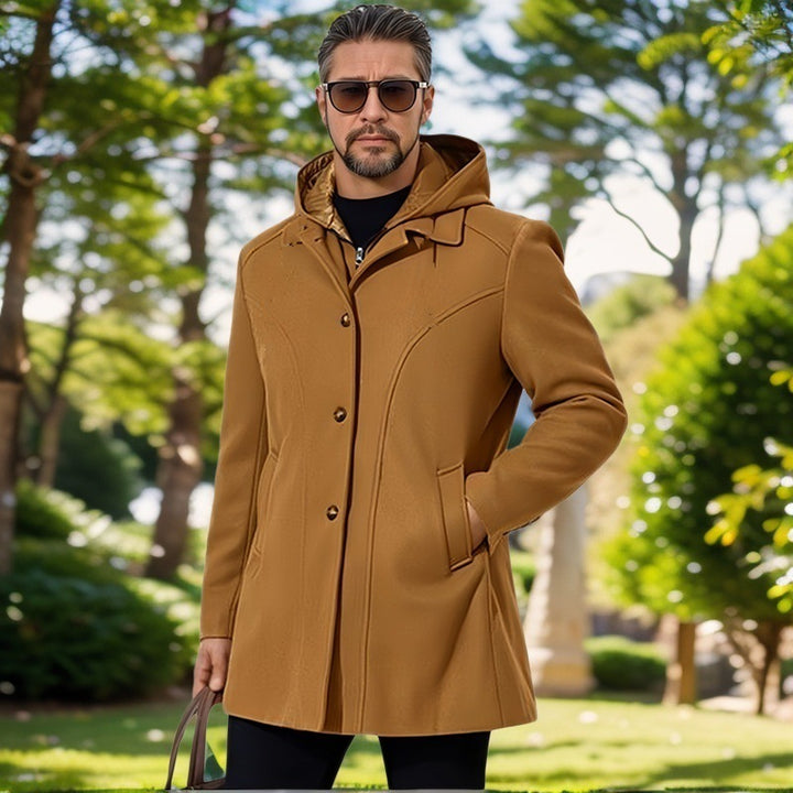 Herren elegante Übergangsjacke mit Kapuze und ausgestellten Abnähern Echoarchiv