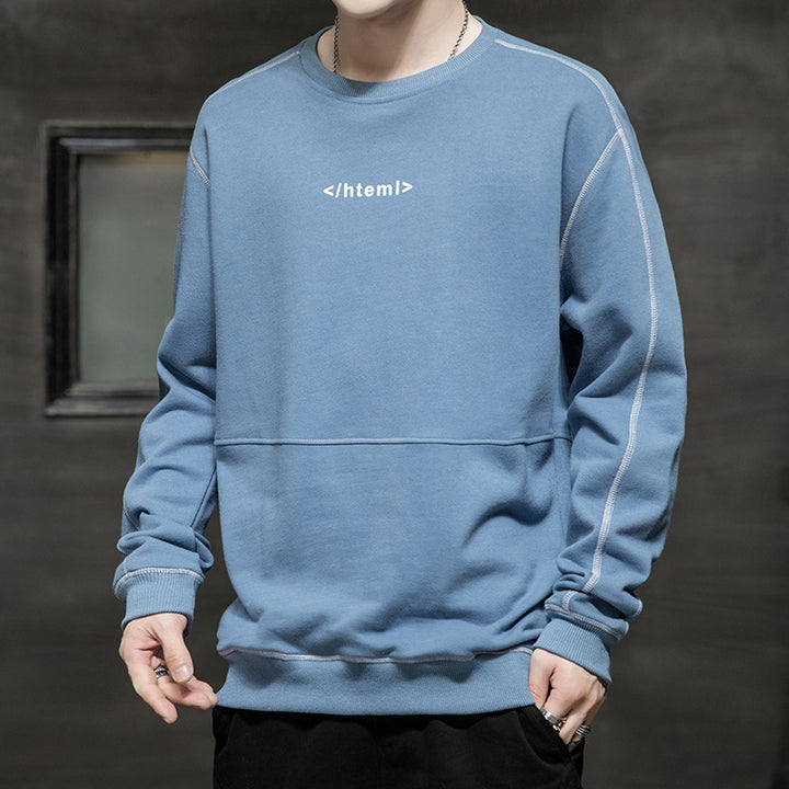 Herren lockeres Oversize‑Sweatshirt mit Kontrastnähten und Code‑Print Echoarchiv