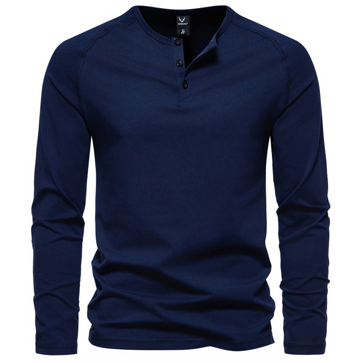 Herren nan langärmeliges Henley-Shirt aus Baumwollmischung mit Knopfleiste und schmaler Schnitt Echo Archiv