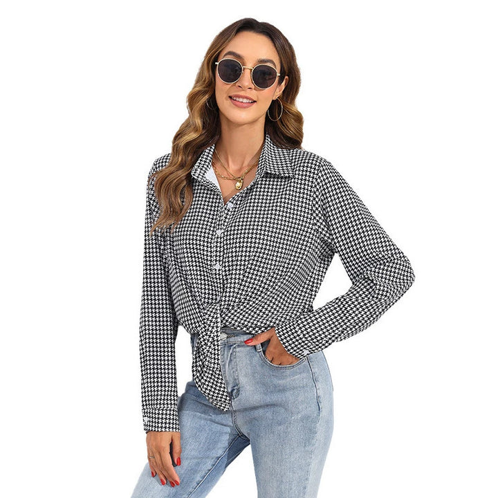 Damen nan geknotete Hahnentritt-Bluse mit Hemdkragen und durchgehender Knopfleiste Echo Archiv