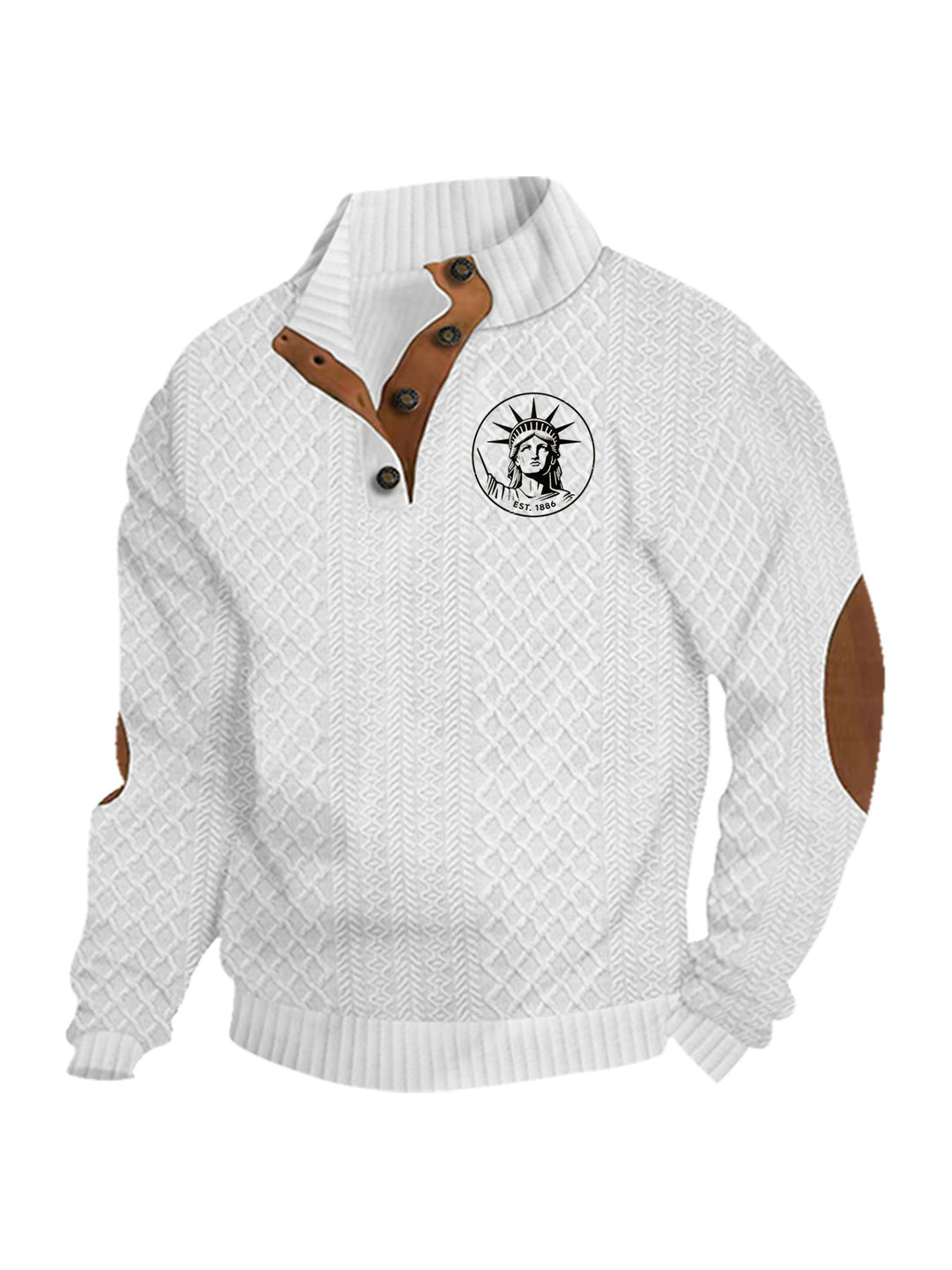 Herren nan Heritage-Strukturpullover mit Stehkragen Lederimitat-Besatz Ellenbogen-Patches und Halbknopfleiste Echo Archiv