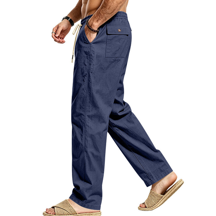 Herren Leichte Relax-Hose mit elastischem Bund, Kordelzug und aufgesetzter Cargotasche Echoarchiv