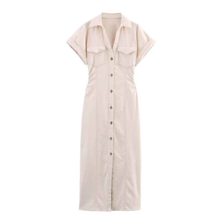 Damen Hemdblusenkleid mit kurzen Ärmeln und praktischen Taschen Echo Archiv
