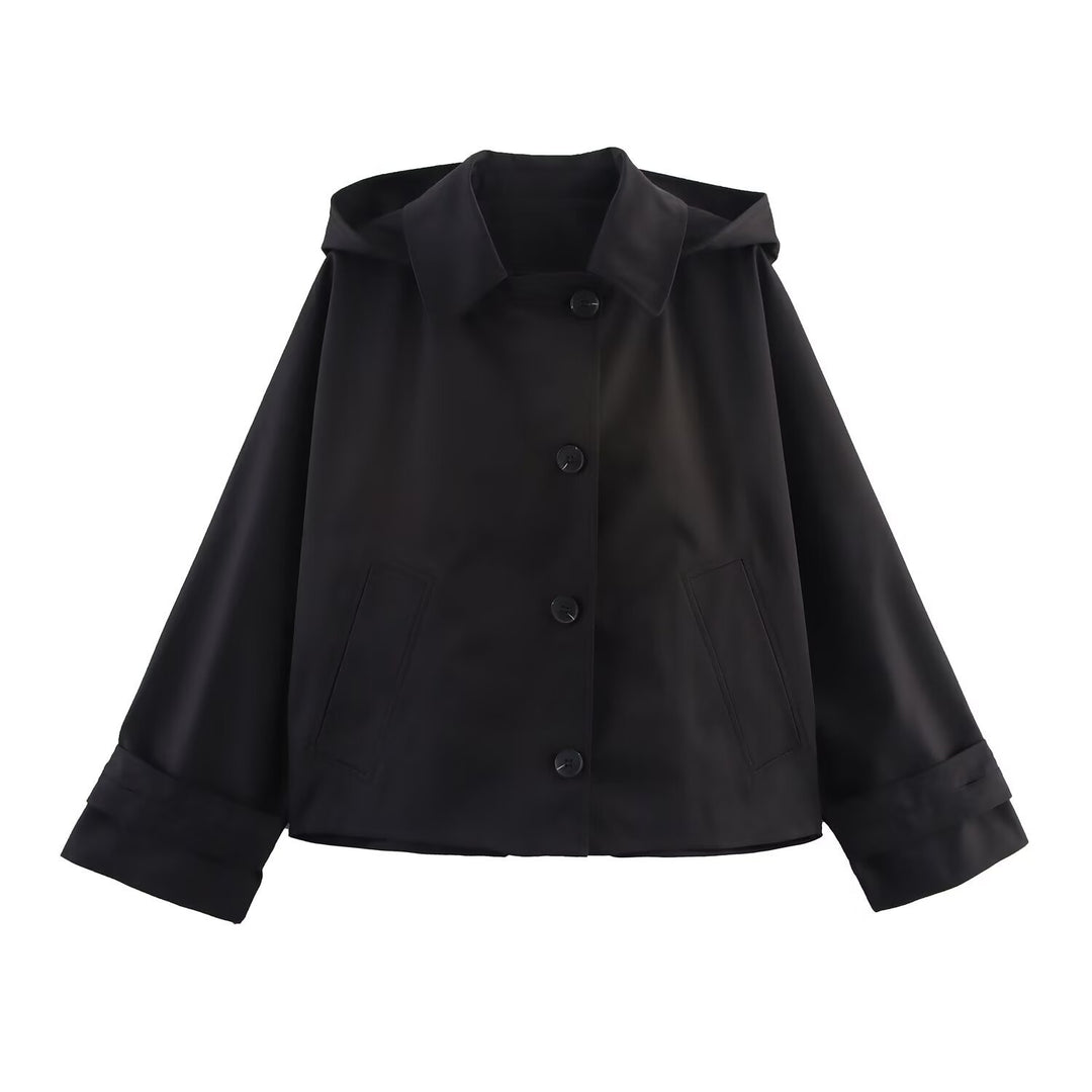 Damen Kurzjacke mit übergroßer Kapuze, kastiger Silhouette und Umschlagmanschetten Echo Archiv