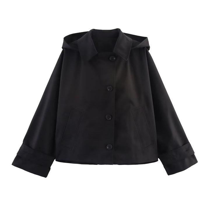 Damen Kurzjacke mit übergroßer Kapuze, kastiger Silhouette und Umschlagmanschetten Echo Archiv