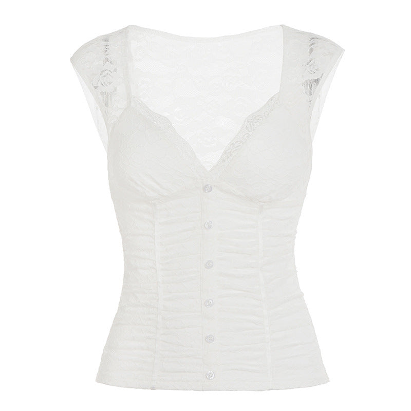 Damen Spitzen-Cropped-Top mit elegantem V-Ausschnitt und Rüschendetails Echo Archiv