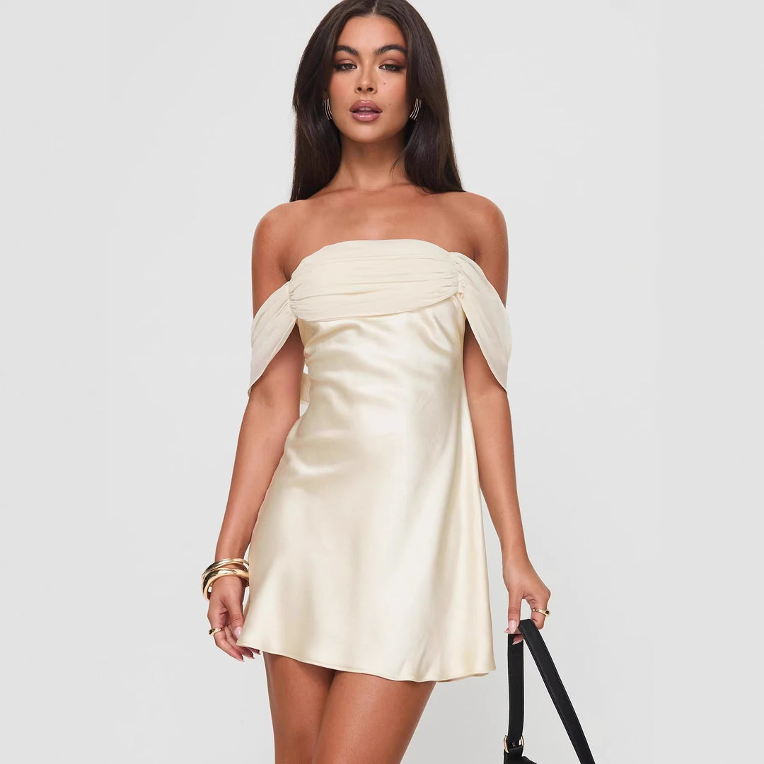 Damen Off-Shoulder Kleid mit elegantem Satin-Finish und fließendem Schnitt Echo Archiv