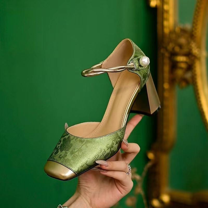 Damen nan elegante Slingback-Pumps mit quadratischer Zehenform, Jacquard-Obermaterial und gedrehtem Schmuckriemen Echo Archiv