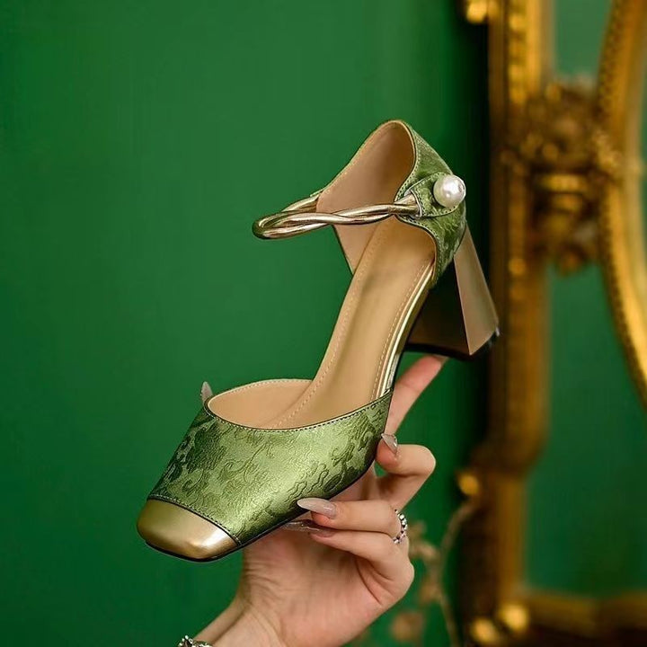 Damen nan elegante Slingback-Pumps mit quadratischer Zehenform, Jacquard-Obermaterial und gedrehtem Schmuckriemen Echo Archiv