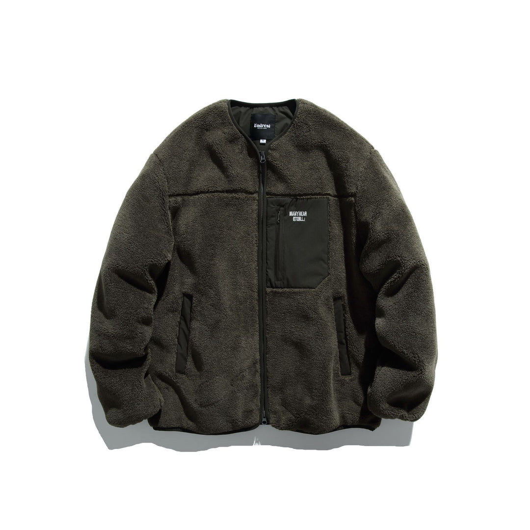 Unisex Kurz geschnittene Teddy‑Fleecejacke mit Nylon‑Brusttasche und durchgehendem Reißverschluss Echoarchiv