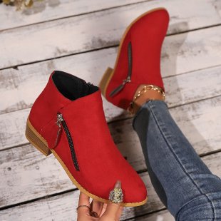 Damen elegante Kurzstiefel in Wildlederoptik mit seitlichem Zipper und dekorativer Quaste – Varelle