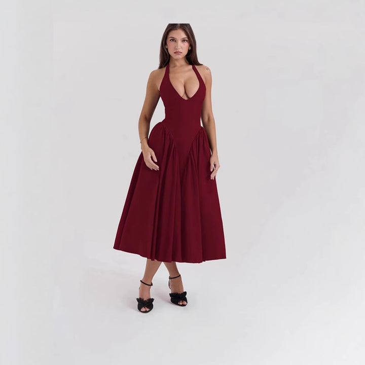 Damen nan figurschmeichelndes Neckholder-Bustier-Midikleid mit taillierter Miederform und weitem Tellerrock Echo Archiv