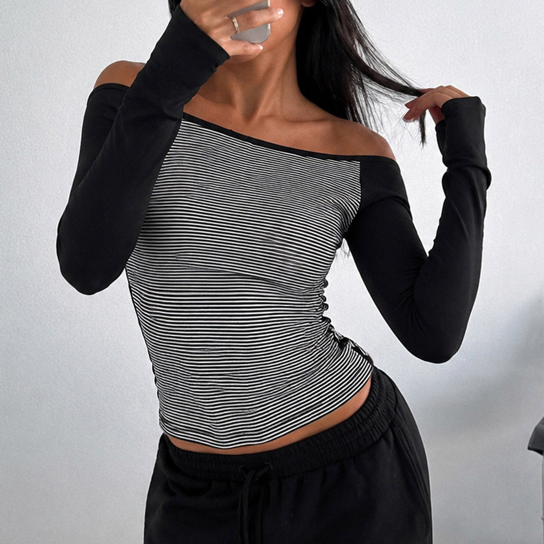 Damen nan figurnahes Raglan-Langarmshirt mit feinem Streifenjersey, schmaler Taille und elastischem Stretchmaterial Echo Archiv