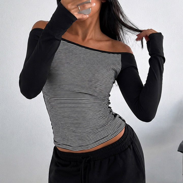 Damen nan figurnahes Raglan-Langarmshirt mit feinem Streifenjersey, schmaler Taille und elastischem Stretchmaterial Echo Archiv